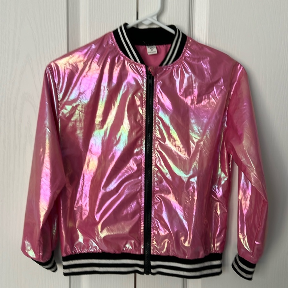Girls, pink shiny windbreaker